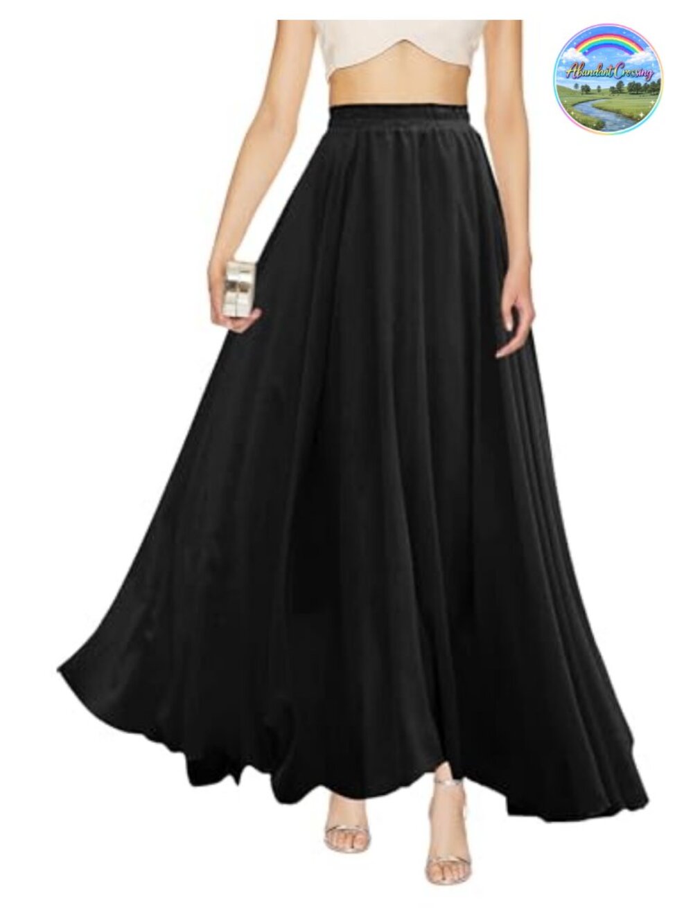 Women Pleated Retro Maxi Chiffon Long Skirt Elastic High Waist A-Line
